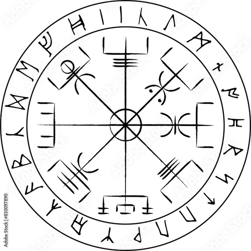 Cuadro en lienzo Vegvisir symbole viking avec runes nordique