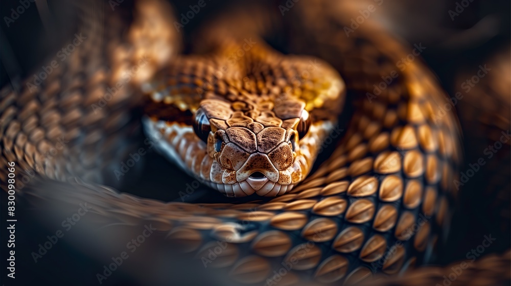Coiled Snake with Detailed Scales in Close-Up - AI Generative Coiled Snake with Detailed Scales in Close-Up - AI Generative