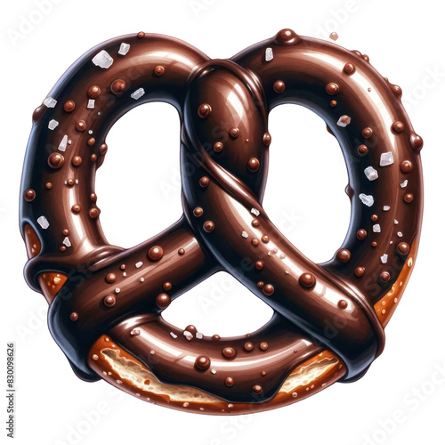 A photo of a chocolate covered pretzel with salt on it.