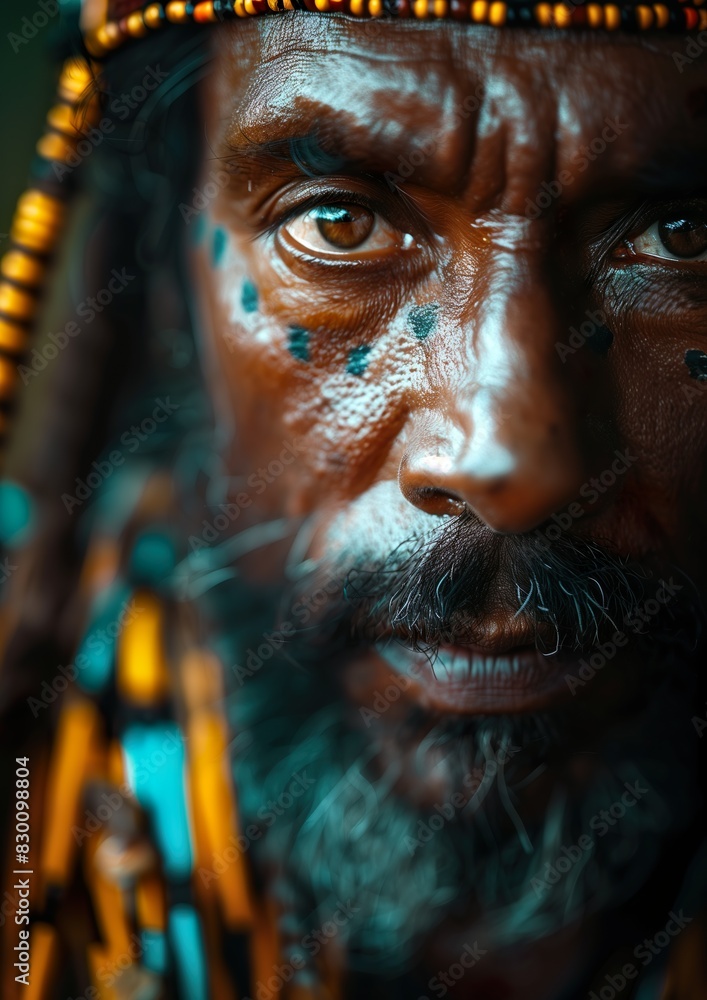 Intense Portrait of an Elderly Man with Tribal Face Paint - AI Generative Intense Portrait of an Elderly Man with Tribal Face Paint - AI Generative