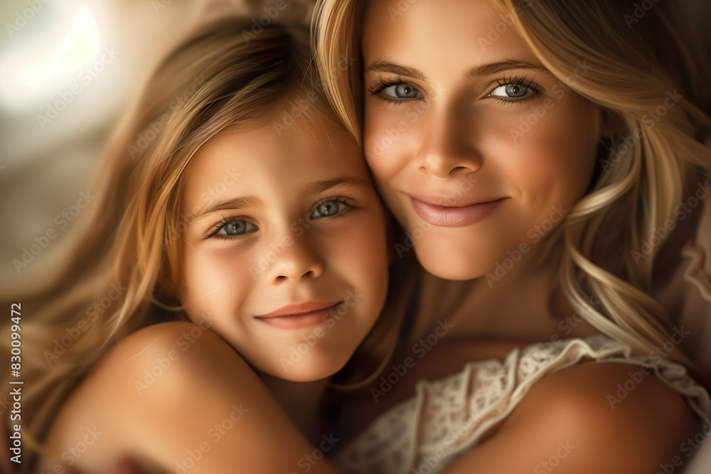 Loving Mother and Daughter Smiling Together in Close Embrace - AI Generativ Loving Mother and Daughter Smiling Together in Close Embrace - AI Generativ