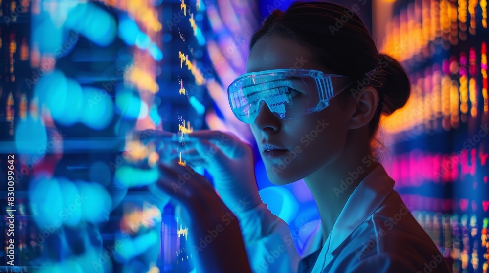 Advancing Genomics: Scientist Utilizing Digital Interface to Explore Genetic Sequences Advancing Genomics: Scientist Utilizing Digital Interface to Explore Genetic Sequences