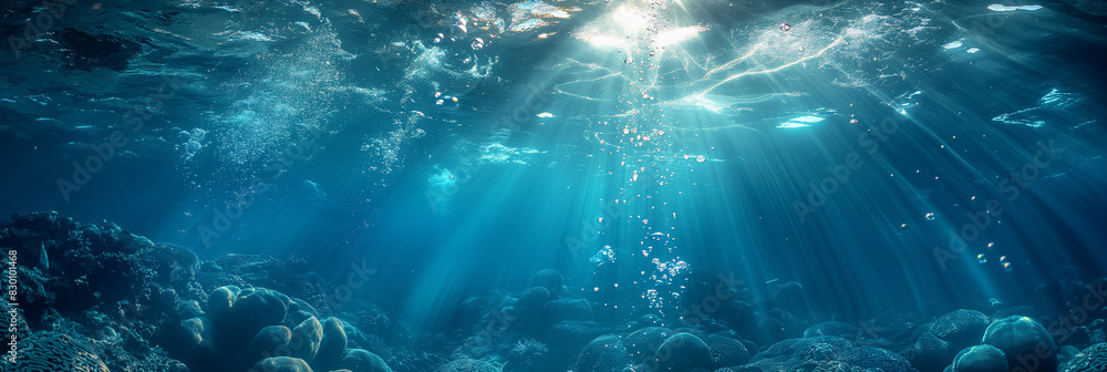 A beautiful blue ocean with sunlight shining through the water A beautiful blue ocean with sunlight shining through the water