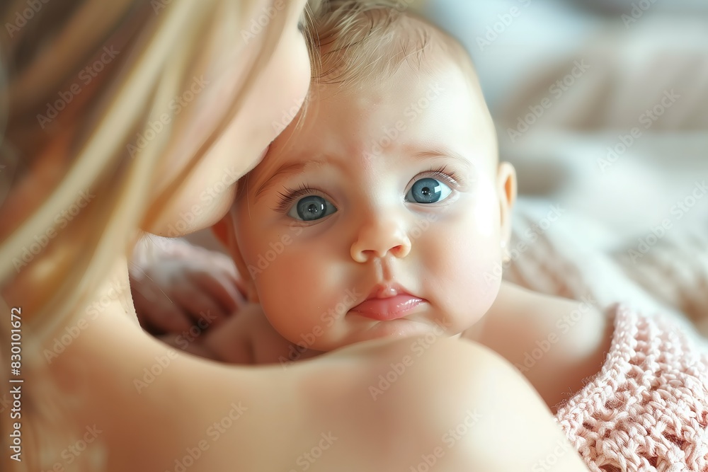 Mother Holding Baby with Blue Eyes - AI Generative Mother Holding Baby with Blue Eyes - AI Generative