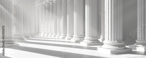 Minimalist Greek columns crafted from white marble.