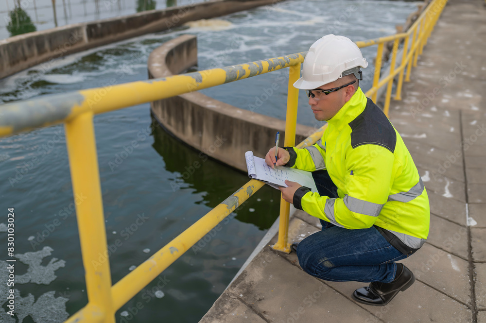 Environmental engineers work at wastewater treatment plants,Water supply engineering working at Water recycling plant for reuse Environmental engineers work at wastewater treatment plants,Water supply engineering working at Water recycling plant for reuse