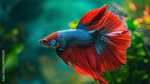 A fierce betta fish displaying vibrant colors and flared fins, showcasing the beauty and aggression of this majestic aquatic creature.