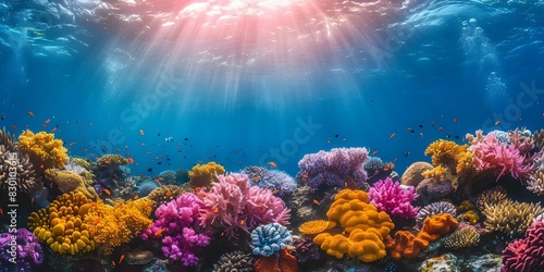 Fototapeta Naklejka Na Ścianę i Meble -  Vibrant coral reef in Mediterranean Sea paradise: A captivating underwater scene. Concept Underwater Photography, Coral Reef Ecosystem, Mediterranean Sea, Marine Conservation, Biodiversity