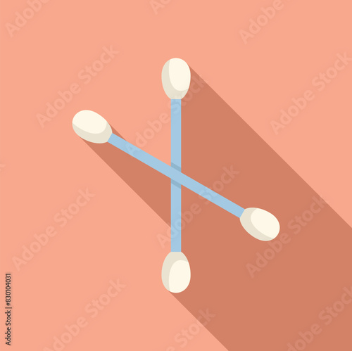 Clean, flat design of two blue cotton swabs crossed over a pastel background