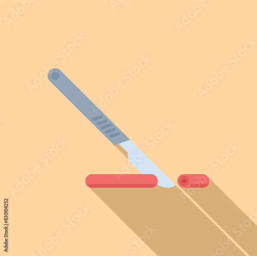 Vector graphic of a stylized scalpel with a blood sample, depicted in a modern flat design style