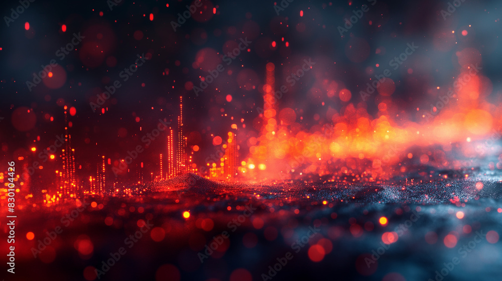 A blurry image of a city with red and blue lights A blurry image of a city with red and blue lights