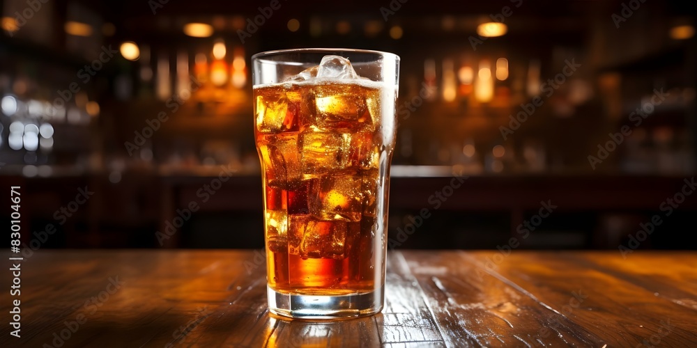 Closeup of cold beer in glass in dimly lit pub setting. Concept Beer Photography, Pub Drinks, Dim Lighting, Beverage Closeups, Bar Atmosphere Closeup of cold beer in glass in dimly lit pub setting. Concept Beer Photography, Pub Drinks, Dim Lighting, Beverage Closeups, Bar Atmosphere