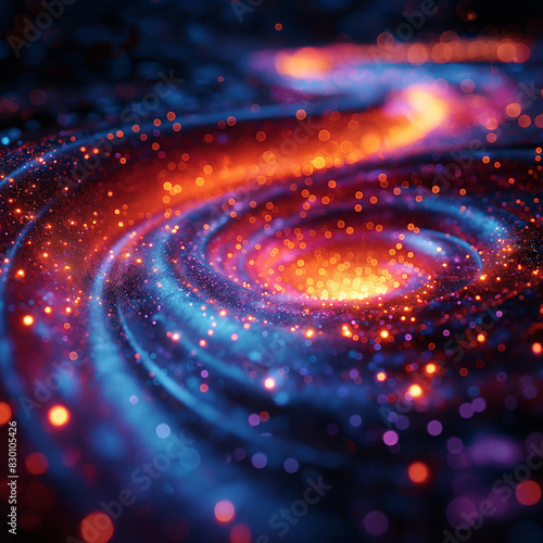A spiral galaxy with bright blue and orange colors