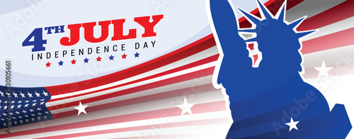 4th of july american independence day banner, background, illustration with usa flag and statue of liberty. Vector design.
