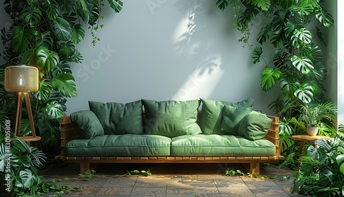 sofa with green wall UHD Wallpapar photo