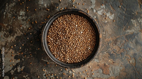 Top view of horse gram seeds in a pot photo