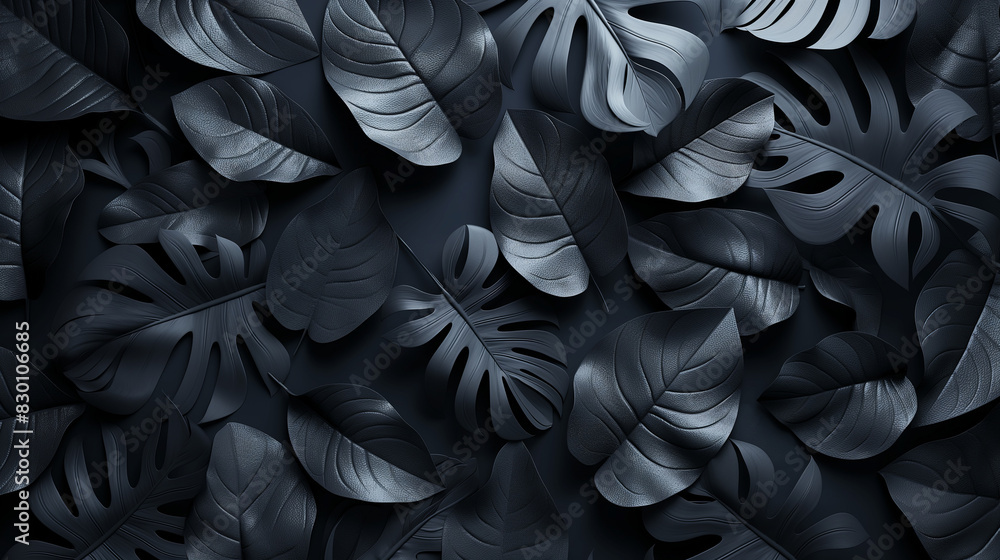 Obraz premium A black and white photo of leaves with a dark background