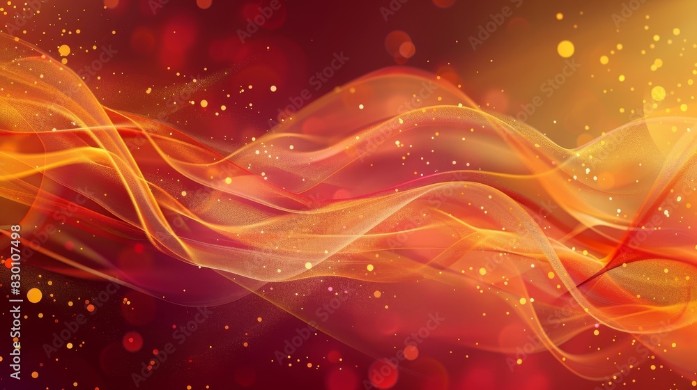 Fototapeta premium Shimmering light patterns in a red to yellow gradient background
