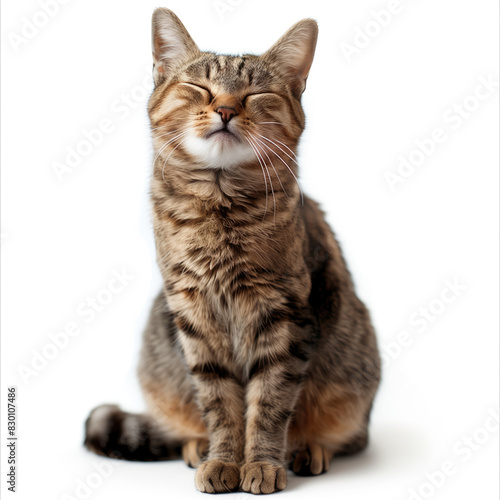 Cute Tabby Cat Winking While Sitting on White Background
