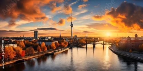 Photograph the Iconic Fernsehturm Tower in Berlin at Sunset for Unforgettable Pictures. Concept Berlin Fernsehturm Tower, Sunset Photography, Iconic Landmark, Majestic Skyline,getView, photo