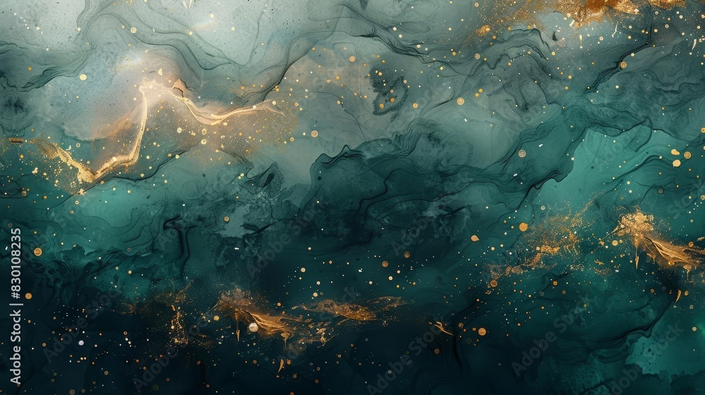 Burnt sienna and dark teal autumn design with gold specks and misty overlays background Burnt sienna and dark teal autumn design with gold specks and misty overlays background