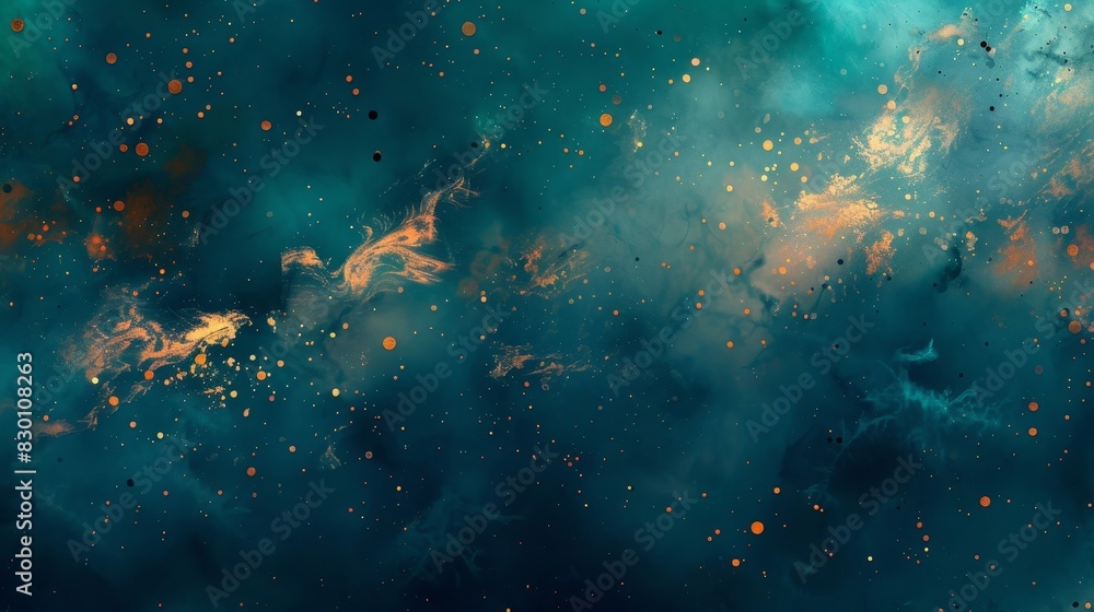Fototapeta premium Autumn-inspired abstract with dark teal sienna and glowing gold particles background
