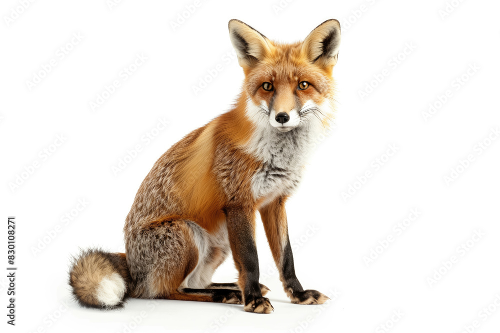 Obraz premium Curious Red Fox Sitting and Tilting Head on White Background