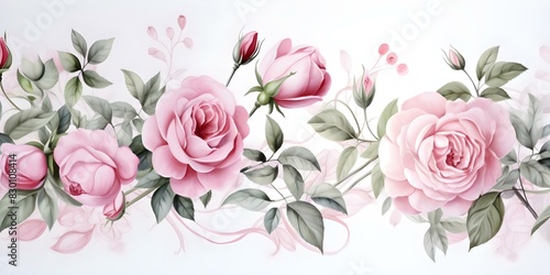 Handdrawn watercolor floral pattern with pink roses for fabric or wallpaper print. Concept Floral Design  Watercolor Art  Pink Roses  Fabric Print  Wallpaper Pattern