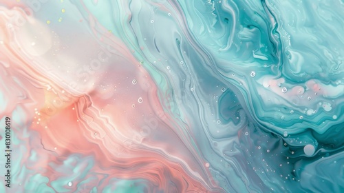 Serene pastel marbled effect with glowing particles and blur background
