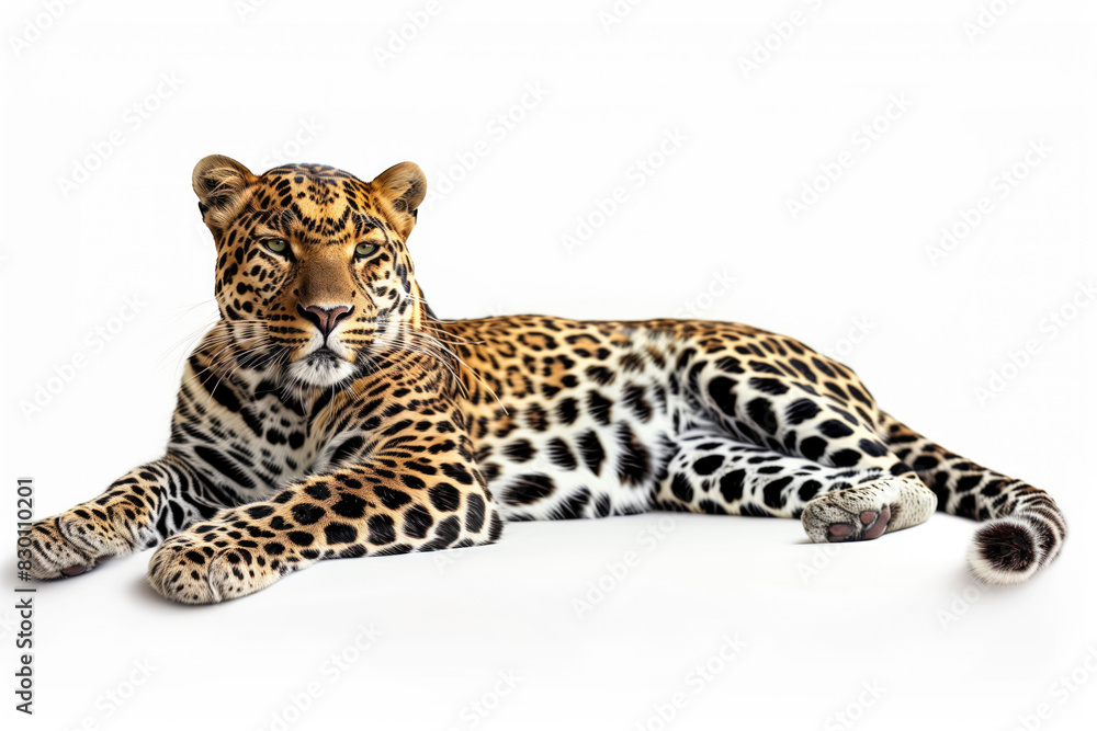 Obraz premium Male Leopard Resting Isolated on Clean White Background