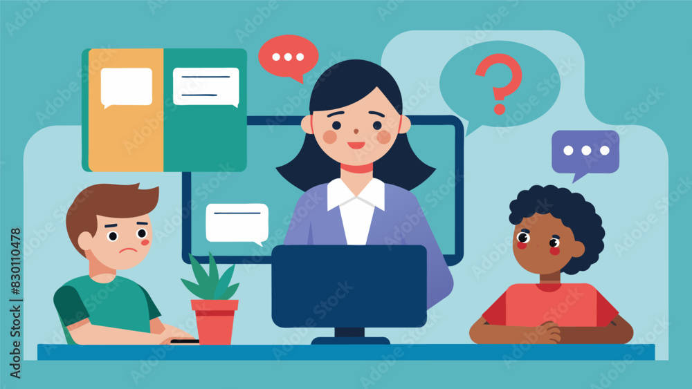A video presentation on the impact of cyberbullying followed by a QA session with the schools IT spet.. Vector illustration A video presentation on the impact of cyberbullying followed by a QA session with the schools IT spet.. Vector illustration
