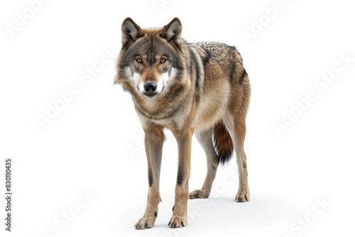 Majestic Male Wolf Standing on Isolated White Background