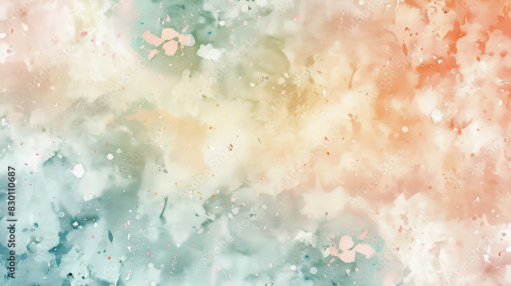 Tranquil spring abstract with blend of soft coral pale blue and light lemon shimmering specks background Tranquil spring abstract with blend of soft coral pale blue and light lemon shimmering specks background