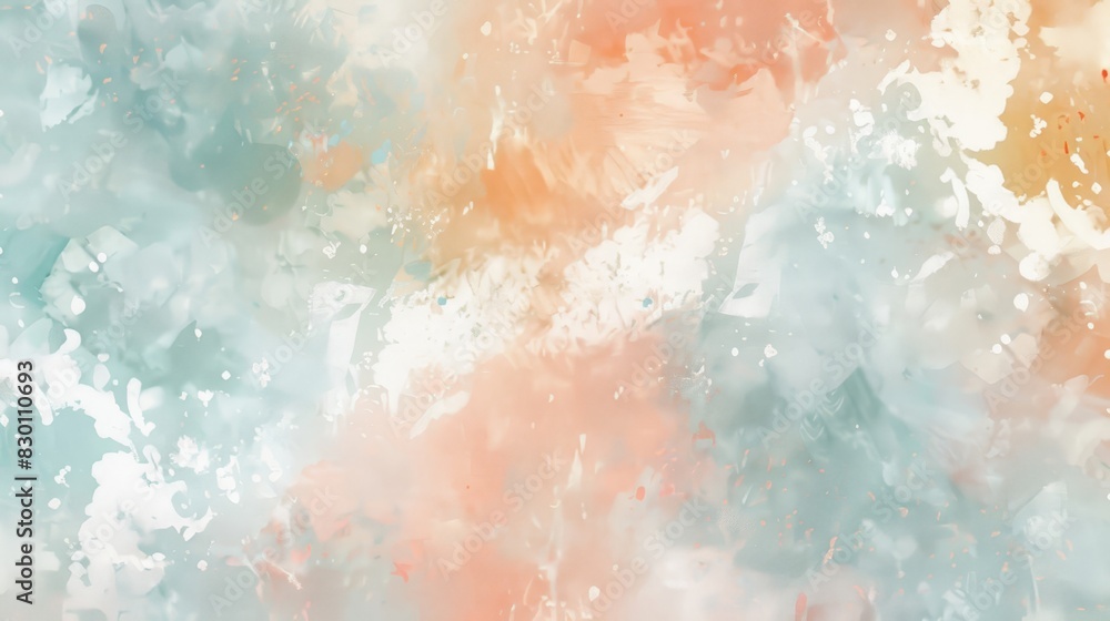 Obraz premium Soothing spring abstract with blend of soft coral pale blue and light lemon shimmering specks background