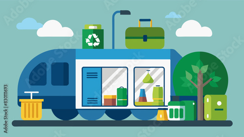 The cabin is equipped with a stateoftheart recycling system allowing passengers to dispose of their waste responsibly and participate in the sustainable journey.. Vector illustration
