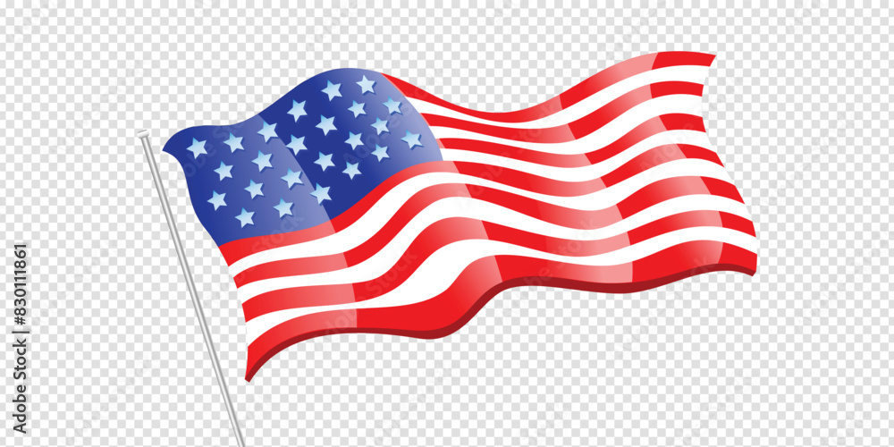 Fototapeta premium United states of America waving flag on empty, blank, copy space on transparent background. For 4th of July poster template, USA independence day celebration. US fourth of July promotion advertising b