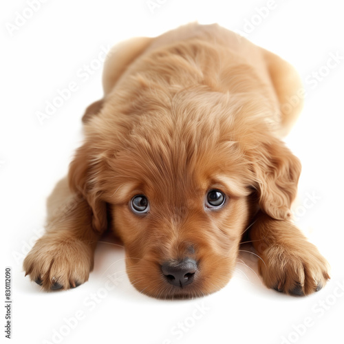 Adorable Golden Puppy on White Background Looking Cute