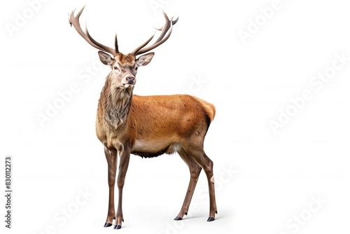 Full-Length Red Deer Stag on White Background photo