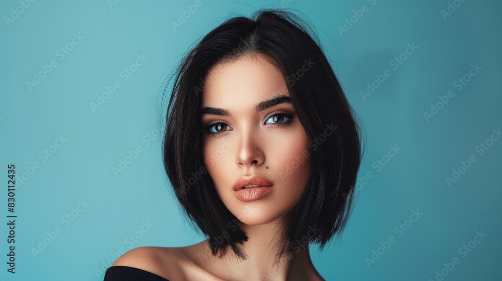 A portrait of a confident woman with a chic bob hairstyle, exuding sophistication and poise as she poses for the camera. A portrait of a confident woman with a chic bob hairstyle, exuding sophistication and poise as she poses for the camera.