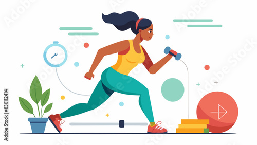 A woman incorporates interval training into her workouts aiming to improve her cardiovascular endurance and burn more calories.. Vector illustration