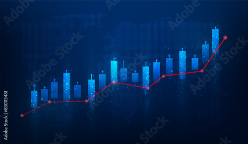 business finance investment graph market stock increase blue background. growth money profit diagram technology. vector illustration fantastic design.