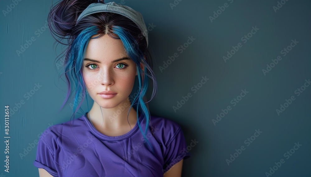 blue haired girl wears purple UHD Wallpapar