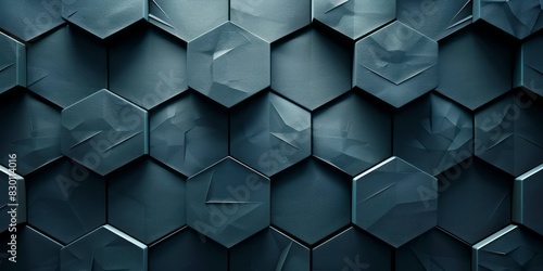 Dark blue hexagonal background with interlocking silver hexagons creating a geometric pattern photo