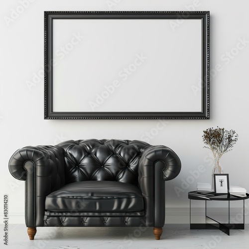 dark leather sofa chair with photo frame UHD Wallpapar photo