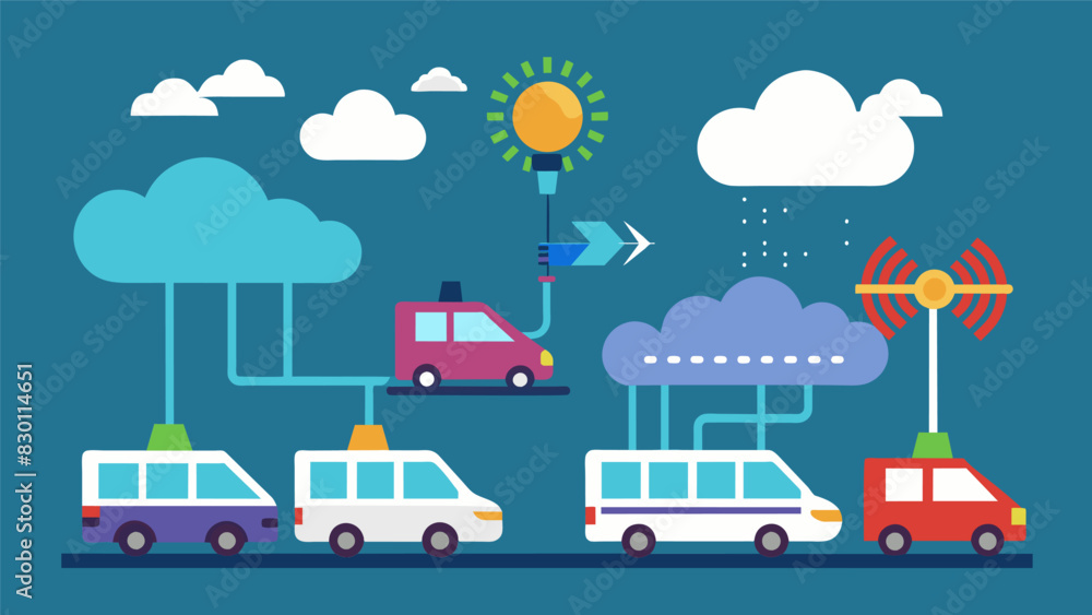 Advanced weather forecasting systems allow eVTOLs to adjust their routes and speed ensuring safe travel even in inclement weather conditions.. Vector illustration Advanced weather forecasting systems allow eVTOLs to adjust their routes and speed ensuring safe travel even in inclement weather conditions.. Vector illustration