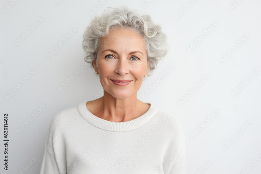 Portrait of beautiful happy smiling mature woman on white studio background Portrait of beautiful happy smiling mature woman on white studio background