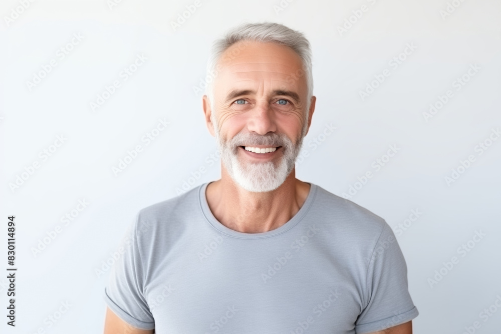 Portrait handsome happy smiling mature man with toothy smile, gray hair, bearded on white background Portrait handsome happy smiling mature man with toothy smile, gray hair, bearded on white background