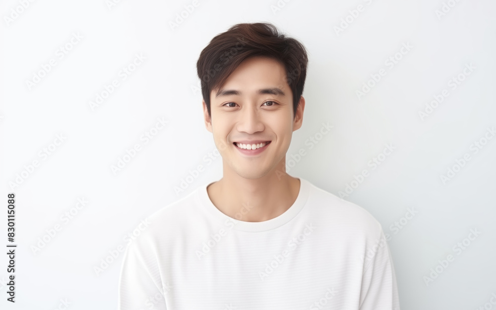 Portrait of handsome happy smiling asian young man, modern guy looking at camera on white background Portrait of handsome happy smiling asian young man, modern guy looking at camera on white background
