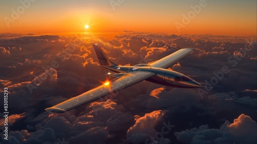 Futuristic SolarPowered Aircraft Soaring High with Renewable Energy photo