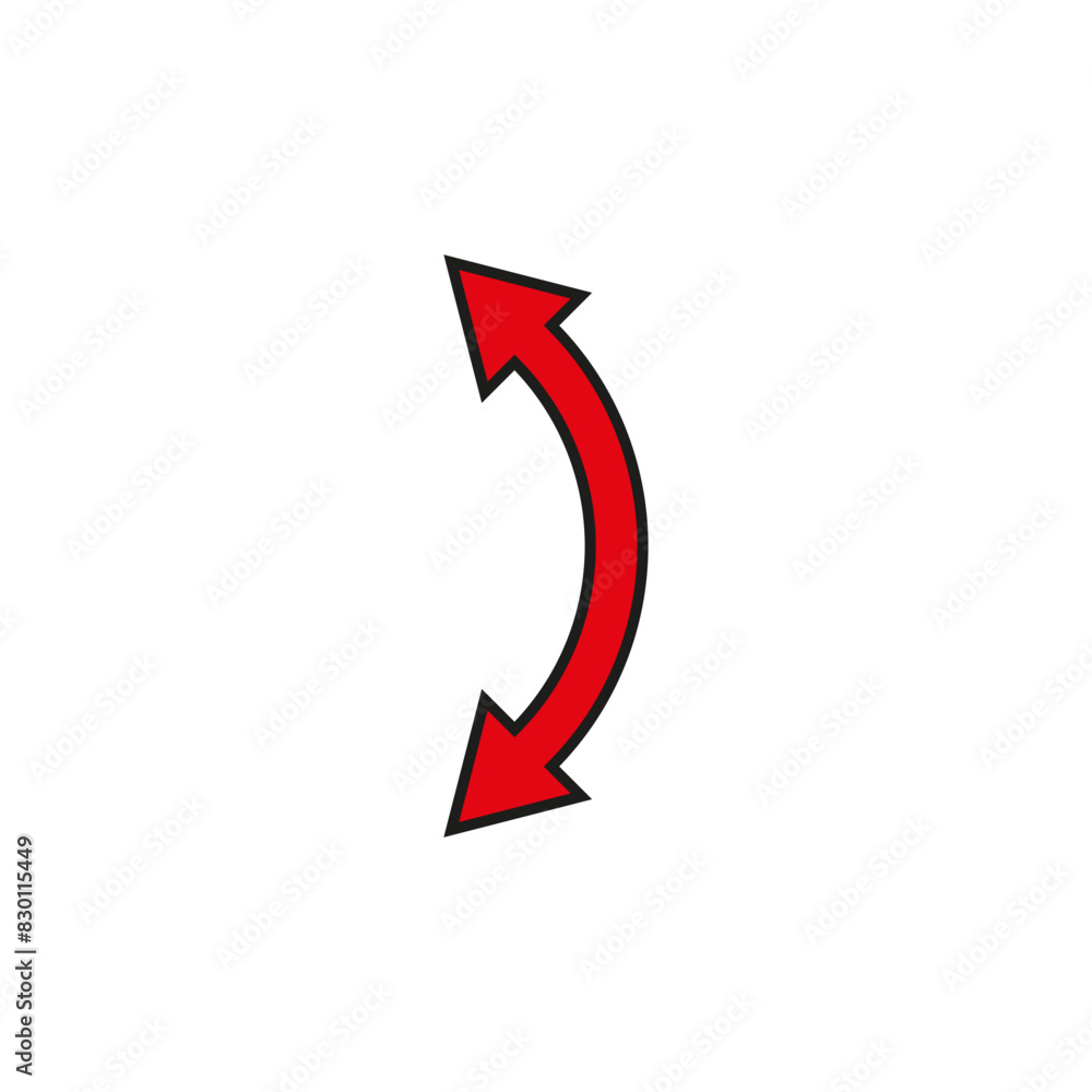 Dual semi circle red arrow. Semicircular curved double ended arrow. Vector illustration.